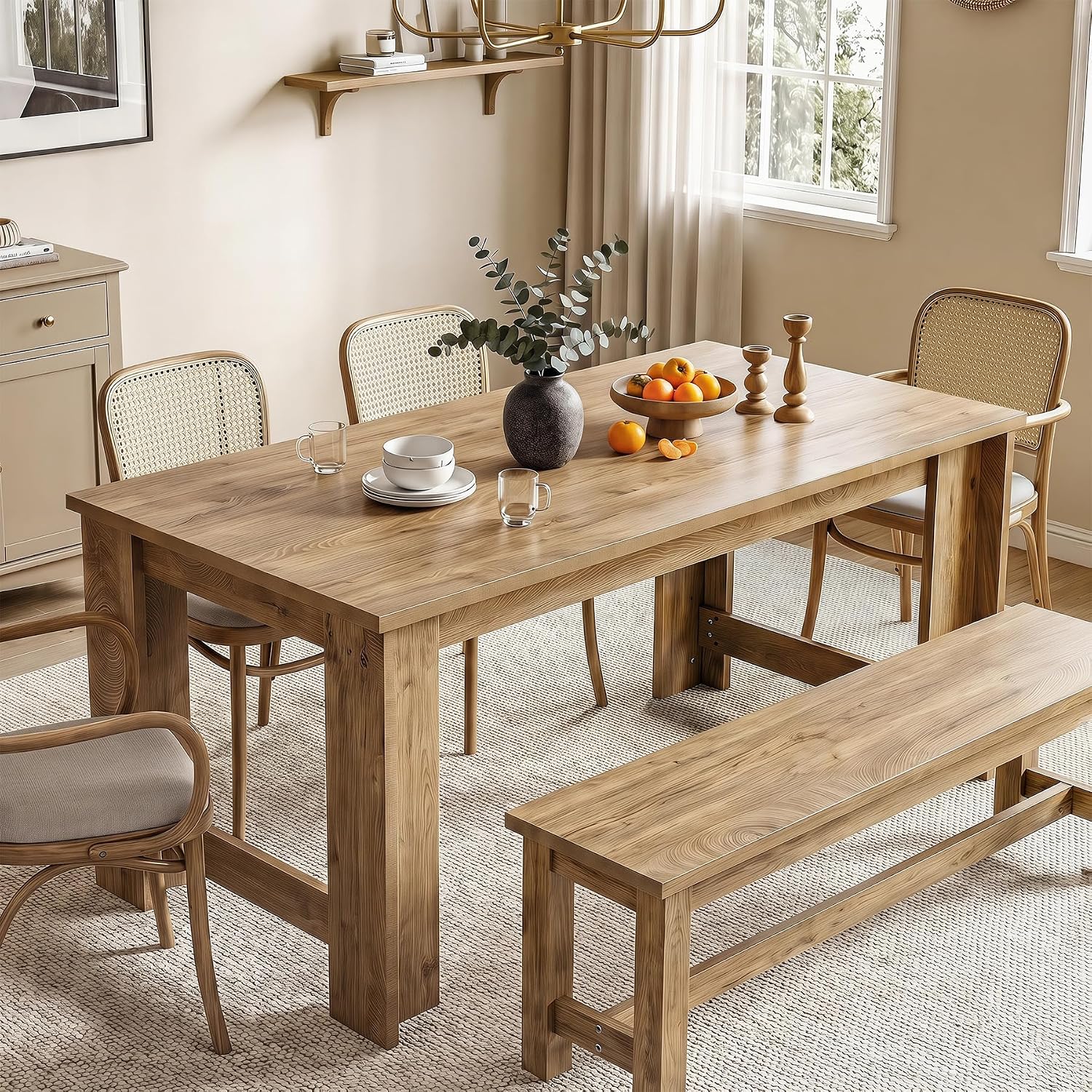 Tribesigns Dining Table for 6–8, 70.8" Farmhouse Dining Room Table with Sturdy Panel Legs, Large Wooden Kitchen Table for Dining Room, Living Room, Natural