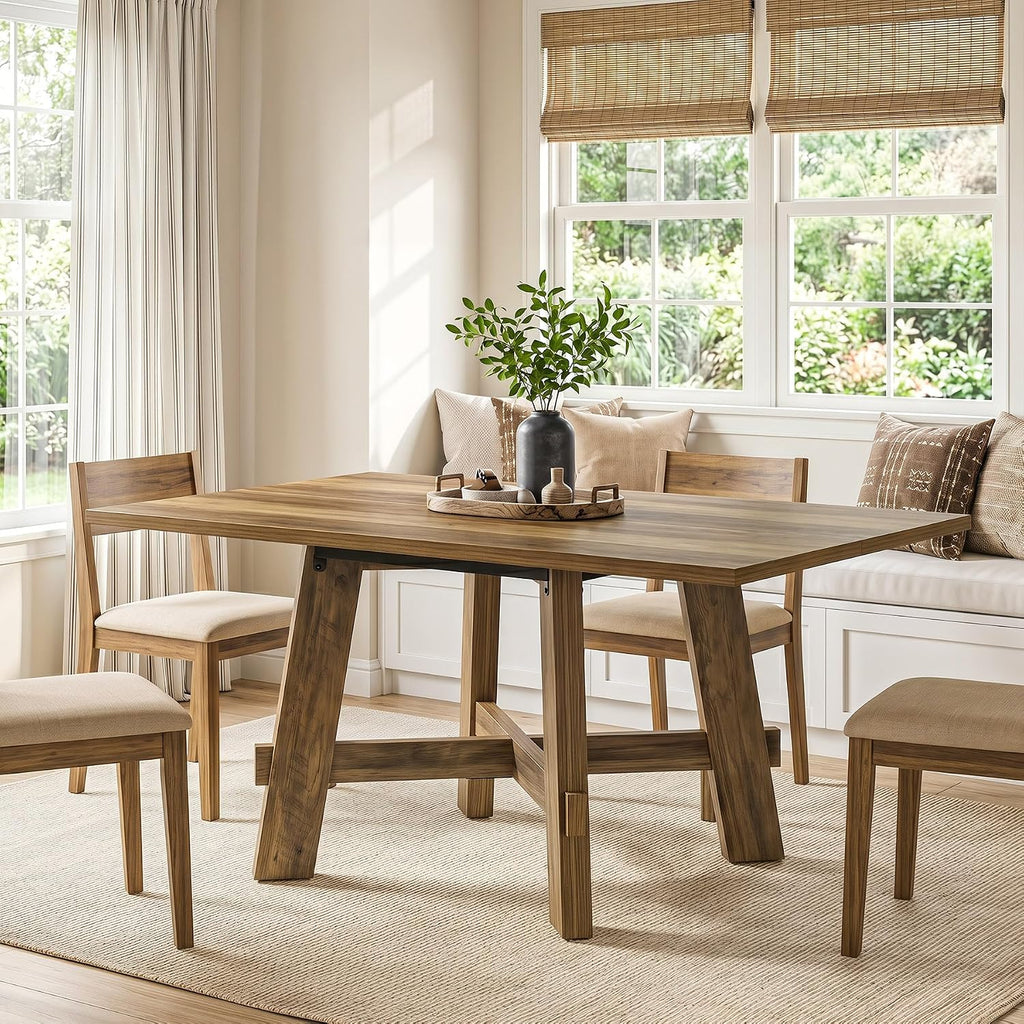 Tribesigns 47-Inch Dining Table for 4, Farmhouse Kitchen Table with Sturdy Legs and Cross Brace, Small Dinner Tables for Living Room, Apartment, Dining Room, Brown