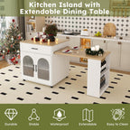 80" Kitchen Island with Extendable Dining Table, Marble-Grain Countertop with Power Outlet, Rolling Kitchen Cart with Storage Cabinet & 2 Drawers for Dining Room House Bar,Black