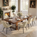 Miereirl 9-Piece Modern Farmhouse Dining Table Set, 86.6" x 47.2" Sturdy Stable Dining Table with 8 Chairs, Rectangular Kitchen Table Set for 8,(Walnut Table+8 Beige Chairs)