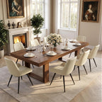 Miereirl 9-Piece Modern Farmhouse Dining Table Set, 86.6" x 47.2" Sturdy Stable Dining Table with 8 Chairs, Rectangular Kitchen Table Set for 8,(Walnut Table+8 Beige Chairs)