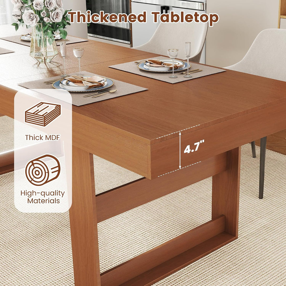 Extendable Dining Room Table for 6-10, 70.9"-78.7" Long Kitchen Table with Thick Tabletop, Space Saving Modern Dinner Table with Solid Wood Legs for Kitchen Dining Living Room, Walnut