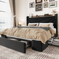 SHA CERLIN Queen Bed Frame, Storage Headboard with Drawers, Charging, Black
