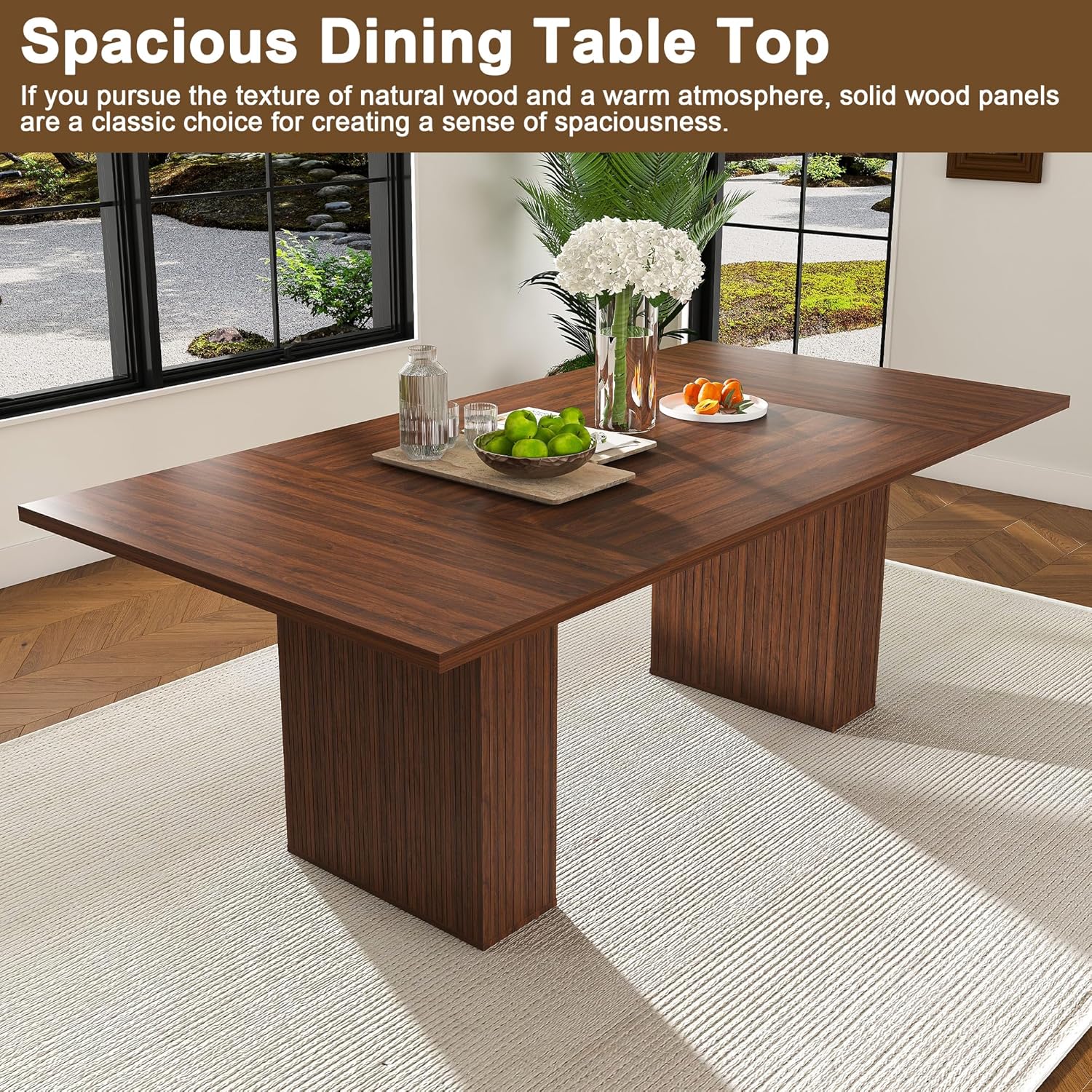 78.74" Dining Table Set for 8 with Storage Cabinet, Large Rectangular Dining Table Set with 8 Upholstered Chairs, 9 Piece Walnut Dining Room Table and Chairs Set for Big Family
