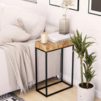 COZAYH Burl Finish Wood Top Tall End Table, Metal Frame Pedestal Display Stand Side Table for Plants, Lamps, or Home Décor, Living Room, Entryway, Office, Rectangular