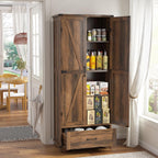 71" Farmhouse Kitchen Pantry Storage Cabinet with Drawer & 2 Barn Doors, Freestanding Cupboard with Adjustable Shelves, Modern Floor Cabinet for Kitchen, Dining Room, Living Room, Bathroom, Brown