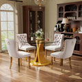 5-Piece Dining Table Set with 39In Tempered Glass Table and 4 Velvet Upholstered Chairs, Modern Scandinavian Furniture for Dining Room Kitchen(Beige&Gold)