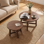 47.2" Round Nesting Coffee Table Set of 2 Walnut Wood Grain Center Tables | Space-Saving Stackable Design | Reinforced X-Cross Support Structure | Waterproof Scratch-Resistant Surface Finish