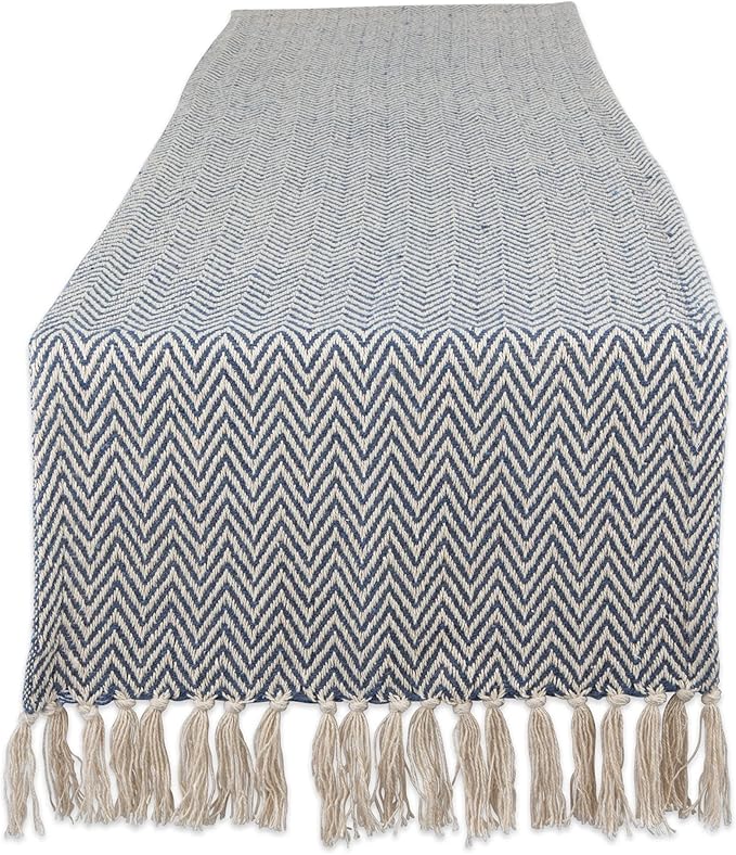 DII Woven Basic Tabletop Collection, Chevron Table Runner, 15x108, French Blue