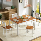 MU 5 Piece Dining Table Set for 4, Rectangular Wood Kitchen Table Chairs Set with Rubber Wood Legs, Space-Saving Farmhouse Dinette Set for Small Space, Dining Room, Apartment, Brown+White