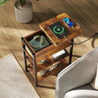 WLIVE End Table with Charging Station, Flip Top Narrow Side Table with Storage Shelf, Small Nightstand with USB Ports and Outlets,Bedside Table for Living Room, Bedroom,11.81" D x 23.62" W x 24.33" H
