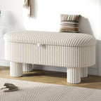 Merax Modern Storage Ottoman, Corduroy Upholstered Bench with Cylinder Legs, Wooden Bedroom Storage Seat, Beige Entryway Shoe Bench for Living Room, Bedroom
