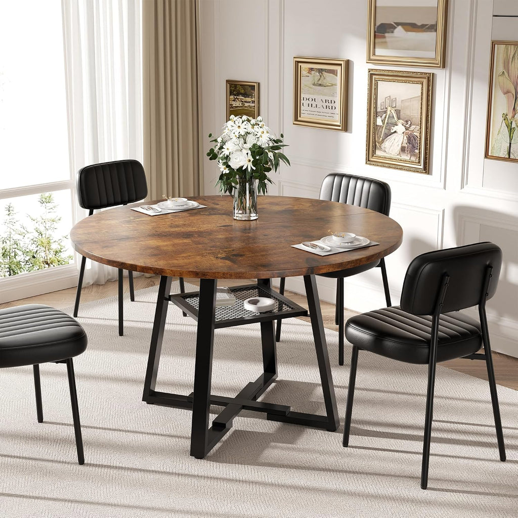 47 Inch Round Dining Table for 4-6 People,Modern Circle Dining Room Table Kitchen Table with Metal Legs for Dining Room,Kitchen,Vintage(Table Only)