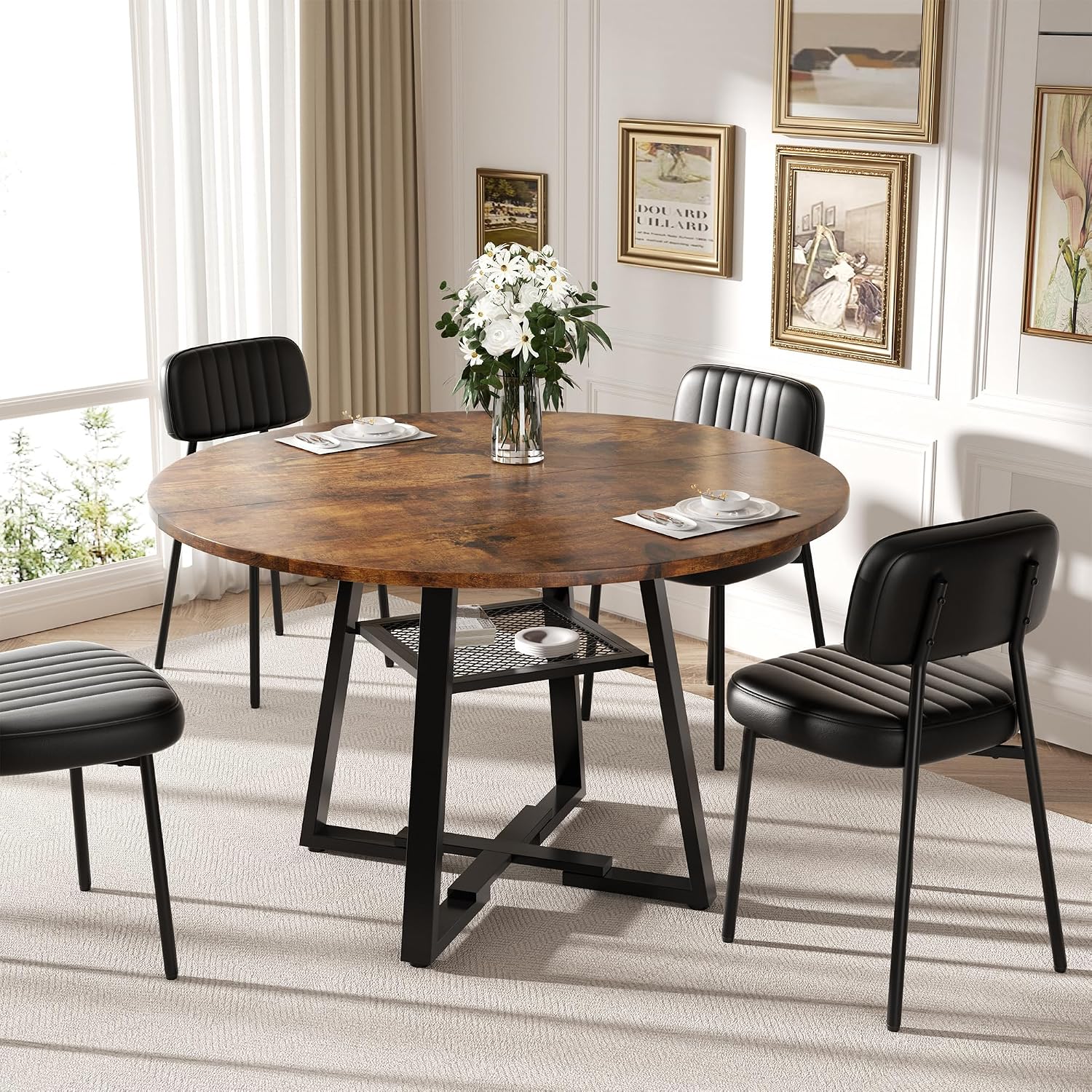 47 Inch Round Dining Table for 4-6 People,Modern Circle Dining Room Table Kitchen Table with Metal Legs for Dining Room,Kitchen,Vintage(Table Only)