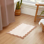 MONDAY MOOSE Bath Mat with Scalloped Wavy Ripple Design, Microfiber Absorbent Non Slip Tufted Rug for Floor, Shower or Kitchen (16x24 inch, Beige)