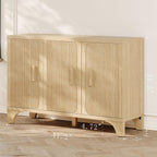 Mid Century Modern Fluted Buffet Cabinet with Storage, Accent Sideboard and Credenza Storage Cabinet with Doors, Wood Coffee Bar Console for Kitchen, Living Room (Oak, 47" 3-Door)