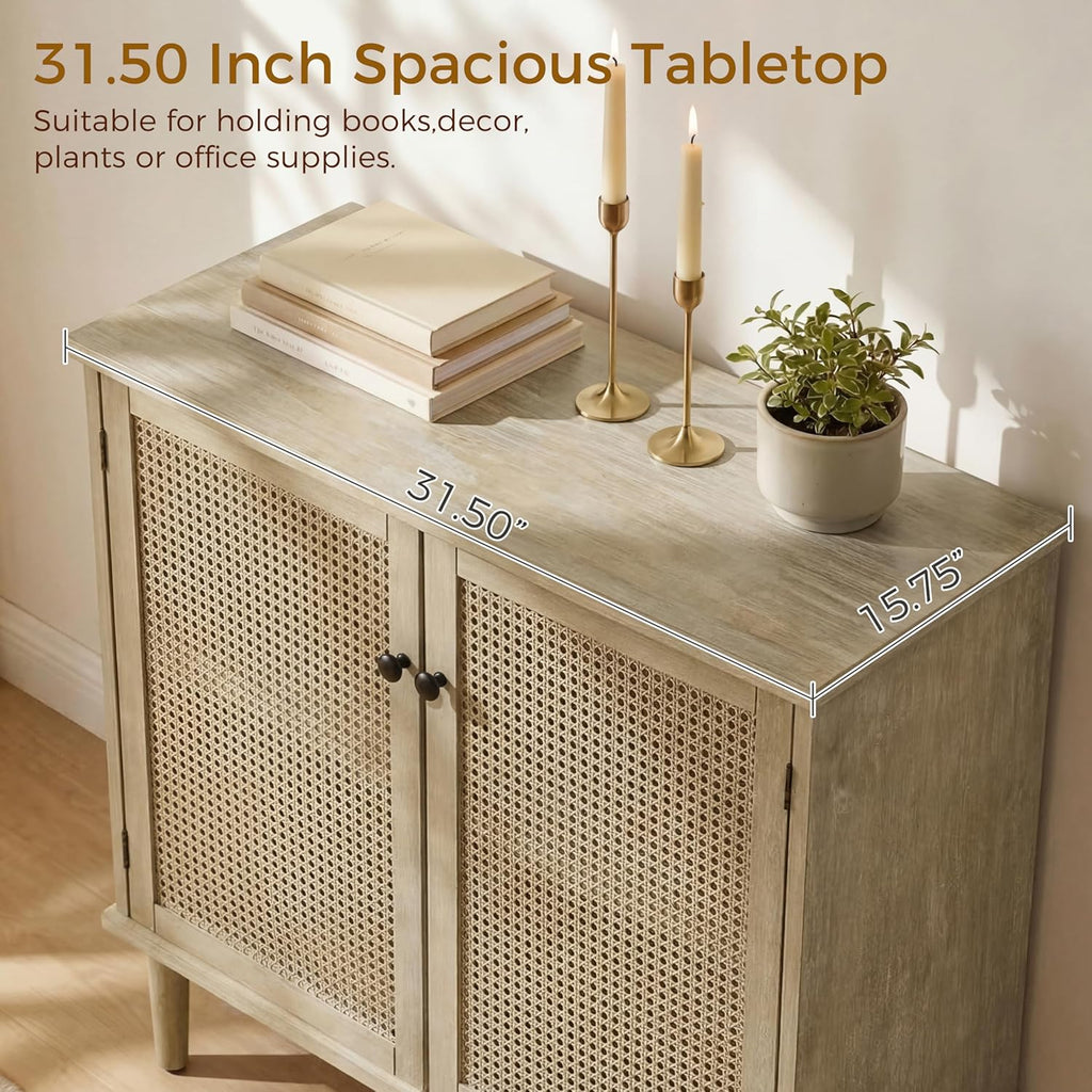 Fat Ant Buffet Cabinet with Storage, Rattan Sideboard Cabinet with 2 Magnetic Doors and Shelves, Kitchen Sideboard Accent Cabinet for Hallway, Entryway, Living Room, Kitchen, Natural