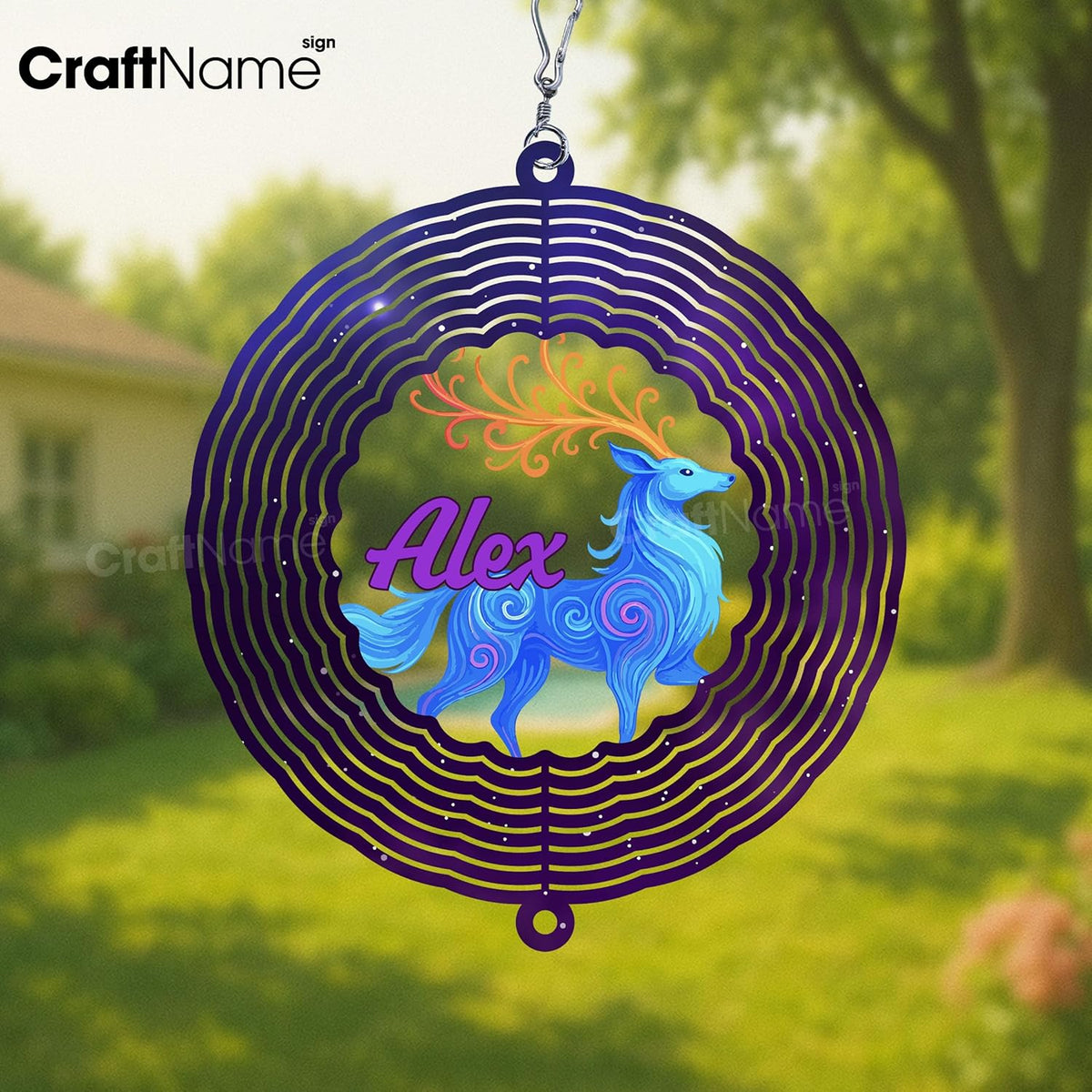 Personalized Elk Wind Spinner 3D Stainless Steel, Elk Garden Spinner Hanging Outdoor Decor, Wind Spinners Outdoor, Custom Gift for Grandmother, Mom, Wife
