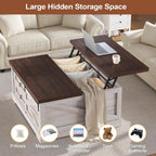 Itaar 39.4'' Lift Top Coffee Table with Storage, Farmhouse Coffee Tables for Living Room, Square Coffee Table with Large Hidden Compartment & 2 Drawers & Adjustable Shelves, Vintage White+Walnut