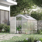 Outsunny 8' x 6' Greenhouse for Outdoors, Polycarbonate Greenhouse with Rain Gutter and Roof Vent, Aluminum Walk-in Green Houses for Outside Patio Backyard Garden