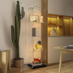 4-Shelf Glass Display Cabinet with LED Lights Strip and Lock, Curio Cabinets Display Case with Casters and 1 Door, Tempered Glass Display Showcase for Living Room,Exhibition Hall - Black