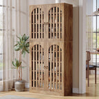 Tribesigns 70.86" Tall Kitchen Pantry Cabinet, Farmhouse Storage Cabinet with 4 Slatted Doors and 9 Storage Shelves, Rustic Wooden Cupboard for Kitchen, Dining Room, Living Room, Brown
