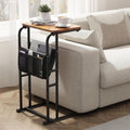 Olldide C-Shaped End Table with Storage Bag, Slide Under Couch Sofa Side Table, Metal Frame for Living Room, Bedroom, Bedside, Small Space (Rustic Brown)