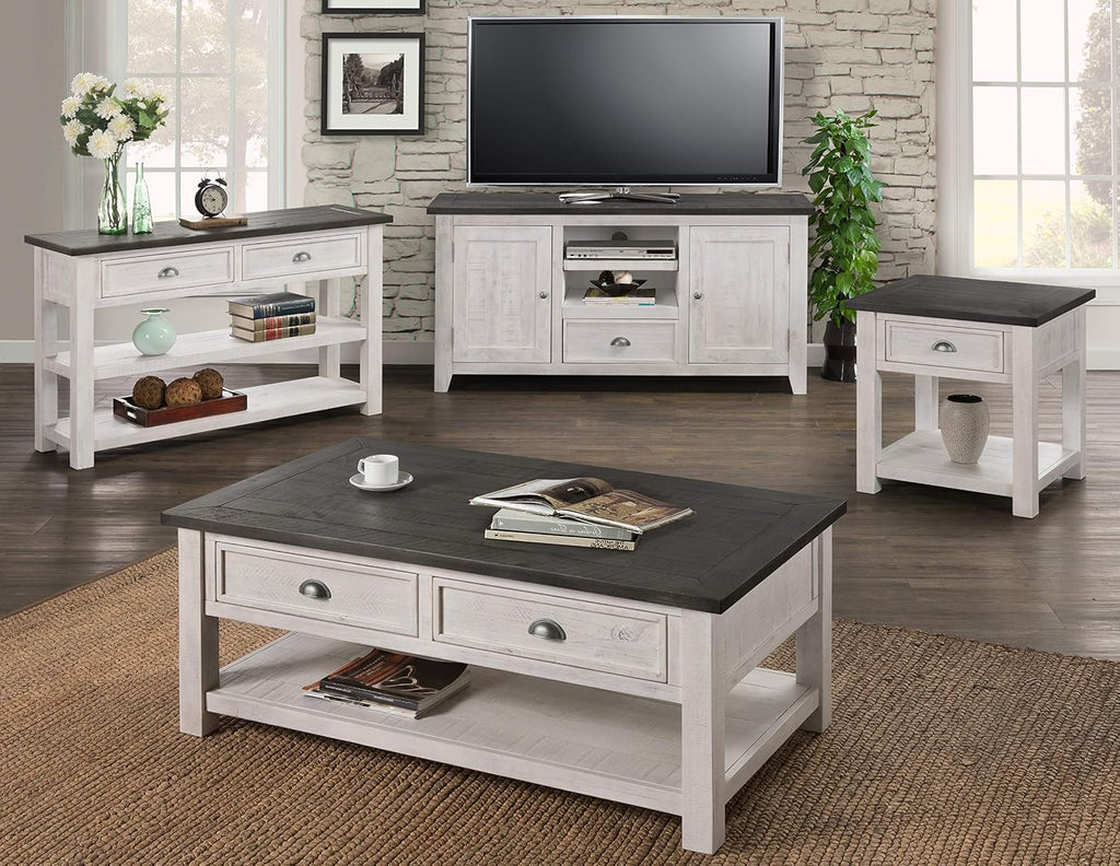 Martin Svensson Home Monterey Solid Wood Sofa Console Table, White & Grey | Farmhouse Style, Pine Wood, Two Drawers, Two Open Shelves for Storage