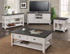 Martin Svensson Home Monterey Solid Wood Sofa Console Table, White & Grey | Farmhouse Style, Pine Wood, Two Drawers, Two Open Shelves for Storage