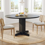 IDEALHOUSE Round Dining Table for 4-6 People, 47" Wood Kitchen Table with Sturdy Pedestal Base, Farmhouse Circle Dinner Tables for Dining Room, Living Room, Apartment, Black