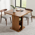 Small Square Dining Table for 2-4, 31.5 Inch Farmhouse Kitchen Table with 2-Tier Storage Shelf, Modern Wood Dinner Furniture with Fluted Doors, Dining Room, Living Room, Space Saving, Walnut