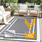 OLANLY Outdoor Rug 6x9 ft Waterproof, Reversible Outdoor Plastic Straw Rug, RV Mat, Indoor Outdoor Carpet Clearance for Patio, Camping, Balcony, Deck, Backyard, Grey & White
