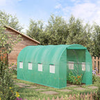 Outsunny 15' x 7' x 6.5' Walk-in Tunnel Hoop Greenhouse, Green House for Outside with PE Cover, Steel Frame, Roll-Up Zipper Door & Windows for Flowers, Vegetables, Tropical Plants, Green