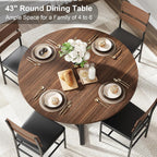 knoworld Round Dining Table for 4, Kitchen Tables Dining Room Circle Dinner Table with Pedestal Metal Frame, Space Saving Wood Industrial Kitchen & Dining Room Tables, Walnut 43In