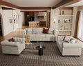 Morden Fort 3 Piece Classic Chesterfield 6-Seater Set, Tufted Chair & Loveseat & Sofa Solid Wood Legs Thick Cushion, Pet-Friendly Couch Set Furniture for Living Room Bedroom Apartment, Linen Beige