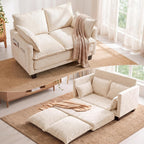 49" Loveseat Sofa Bed, 2 in 1 Convertible Small Sofa Pull Out Couch Bed Chenille Deep 2 Seat Sleeper Twin XL Futon Mattress for Small Spaces Living Room Bedroom Apartment Office, Beige