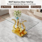 69" Glass Dining Table for 4-6, Luxury Rectangular Kitchen Table with Tempered Glass and Gold Petal-Shaped Base for Dining Room, Living Room