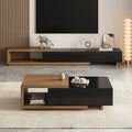 homary Modern Mid-Century Coffee Table and TV Stand Set of 2, Extendable Entertainment Center Set for Living Room (Black & Walnut)