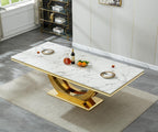 Henf 95 Inch White Faux Marble Dining Room Table for 4 6 8 10, Modern Gold Kitchen Table with U-Shape Stainless Steel Pedestal, Luxury Large Rectangle Dinner Tables for Kitchen, Dining Room