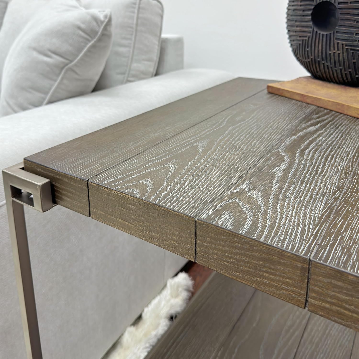 Polay Coffee Table Set with 2 Chairside Tables Metal Frame Wood | Modern coffee table set with aged graphite finish, hardwood and oak veneer construction, removable casters for mobility,