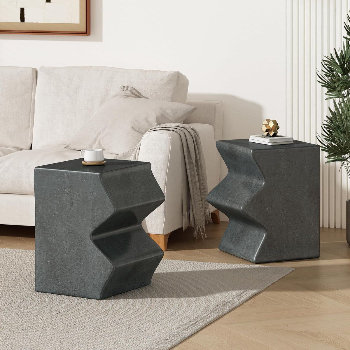 Set of 2 Side Tables, Outdoor & Indoor Rectangular Nesting Tables, Garden Stools, Patio Accent Tables for Porch, Deck, Living Room, No Assembly Required
