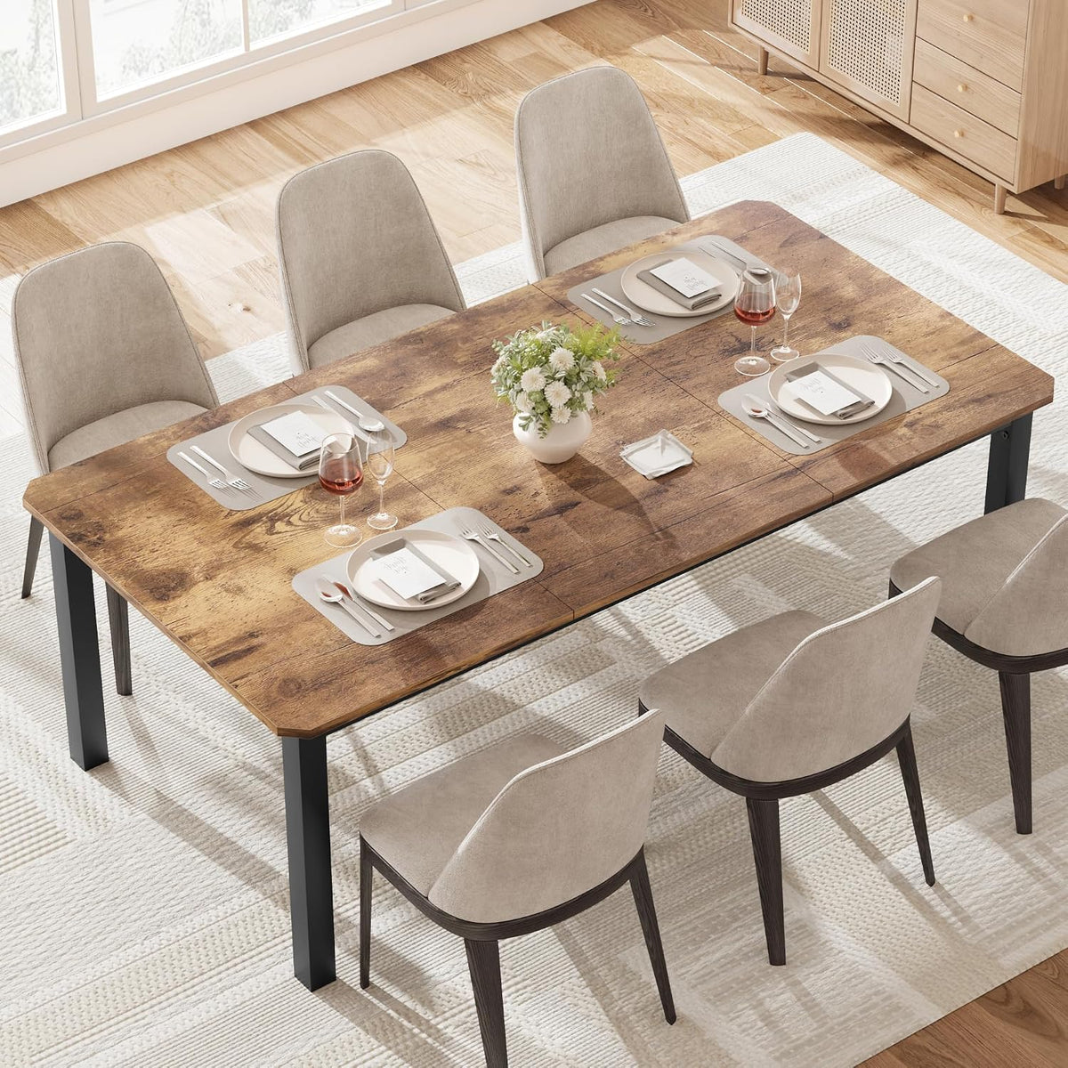 78.7 Inch Long Kitchen Table for 6-8, Dining Room Table for Kitchen Living Room, Large Rectangular Dinner Tables, Industrial Indoor Restaurant Tables with Sturdy Metal Frame(Only Table)