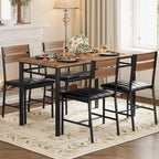 IRONCK Dining Table Set for 4, Walnut | Wood Kitchen Table with Upholstered Chairs for Kitchen Room and Small Spaces