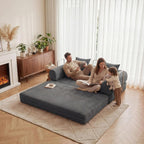 Futon Sofa Bed Modular Loveseat Sleeper Folding Pull Out Couch with Pillows, No Assembly Required Couch for Living Room Bedroom Guest Room (Grey, 53.15" Loveseat Sofa)