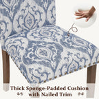 Furniliving Upholstered Dining Chairs Set of 2 - Line Fabric Modern Farmhouse Kitchen Chairs, High-Back Dining Room Chairs with Wooden Legs for Kitchen Dining Room Living Room.Floral Blue