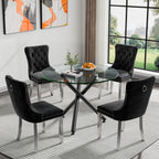 40'' Round Glass Dining Table,Modern Kitchen Table for 2-6 People,Dining Room Table with Tempered Glass Top and Metal Legs,Leisure Tea Coffee Table for Living Room,Dining Room (Black-4)