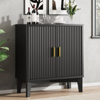 Xixini Fluted Buffet Sideboard Cabinet with Storage, 30" Mid Century Modern Coffee Wine Bar with Adjustable Shelves, Wood Small Buffet Table with 2 Doors for Kitchen, Dining Room, Living Room, Black