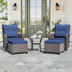 Kullavik 5 Pieces Outdoor Swivel Chairs Set,Patio Wicker Rocker Chairs with 4" Thick Cushions,Side Table and Ottomans,Patio Conversation Furniture Set for Patio Porch Deck Backyard,NavyBlue