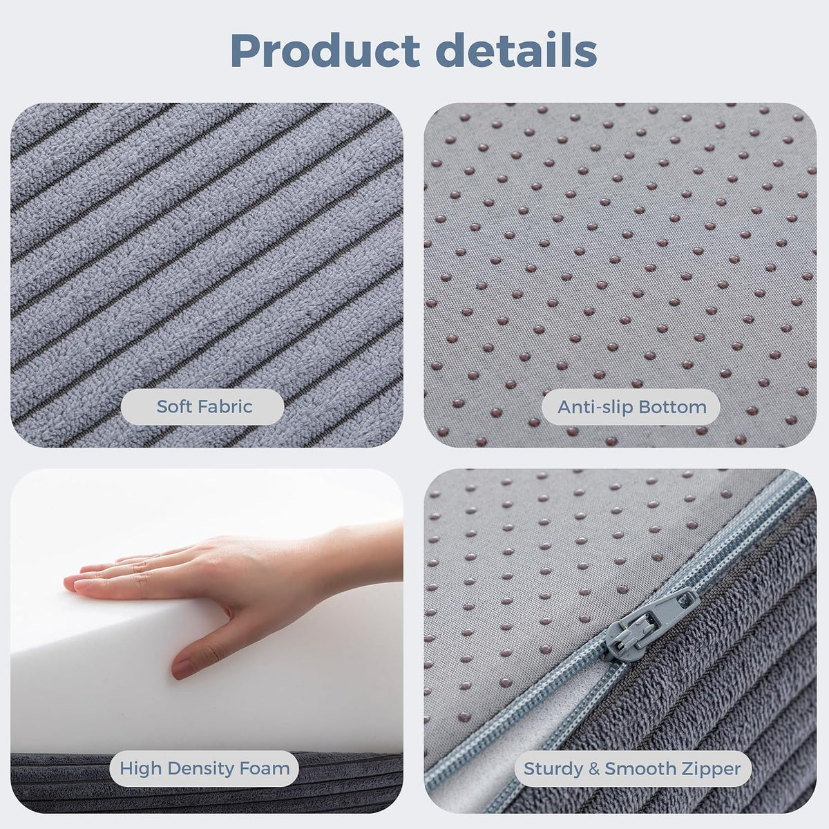 Rectangular Pouf Ottoman, Foam-Filled Footrest, Dark Gray | Soft coral fleece, adjustable foam filling, hidden storage and a carry handle combine comfort with everyday convenience.