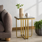 SAFAVIEH Couture Collection - Dominic Brass Stainless Steel Accent Table, Sculptural Modern Side Table, Cast Glass Top, Fully Assembled (SFV7919A)